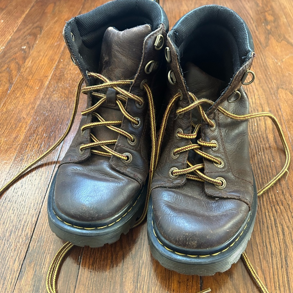 Brown doc marten work style boots